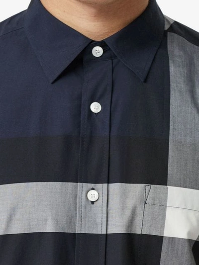 Shop Burberry Check Stretch Cotton Shirt In Blue