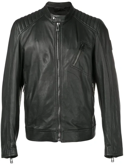 Shop Belstaff Zipped Biker Jacket In Black