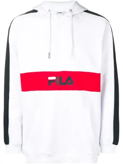 Shop Fila Logo Stripe Hoodie In White