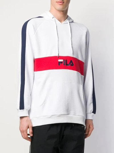 Shop Fila Logo Stripe Hoodie In White
