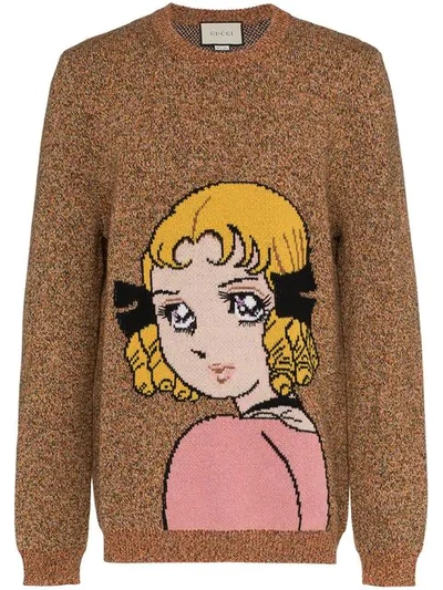 Shop Gucci Manga Girl Intarsia Wool Jumper In Brown