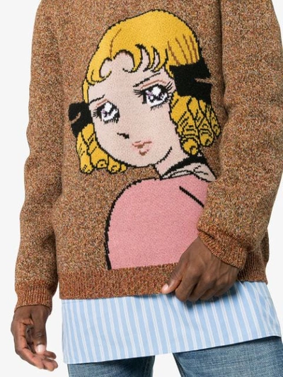 Shop Gucci Manga Girl Intarsia Wool Jumper In Brown