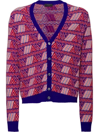 Shop Prada Jacquard V-neck Cardigan - Pink