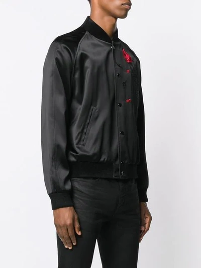 Shop Saint Laurent Rose Embroidered Bomber Jacket In Black