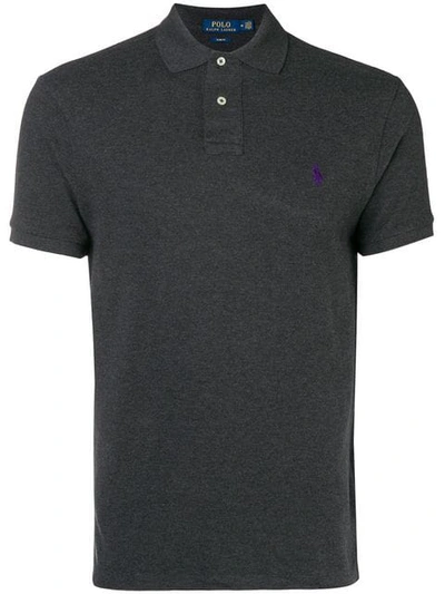 Shop Polo Ralph Lauren Embroidered Logo Polo Shirt In Grey