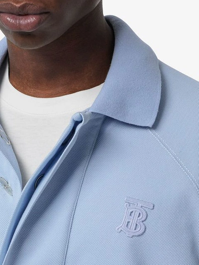 Shop Burberry Monogram Motif Cotton Piqué Polo Shirt In Pale Blue