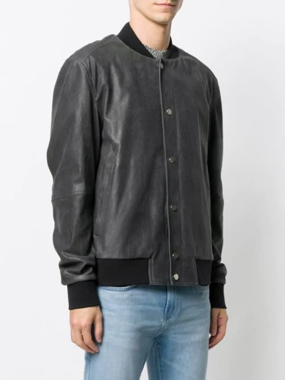 Shop Drome Leather Bomber Jacket In Grey