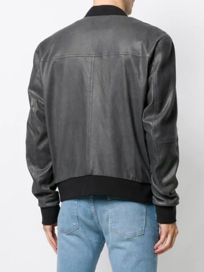 Shop Drome Leather Bomber Jacket In Grey