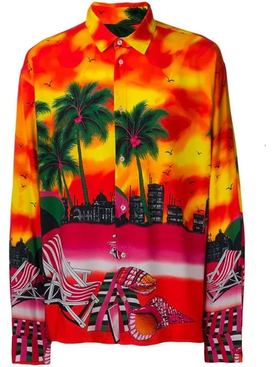 Shop Msgm Psychedelic Sunset Print Shirt In Orange