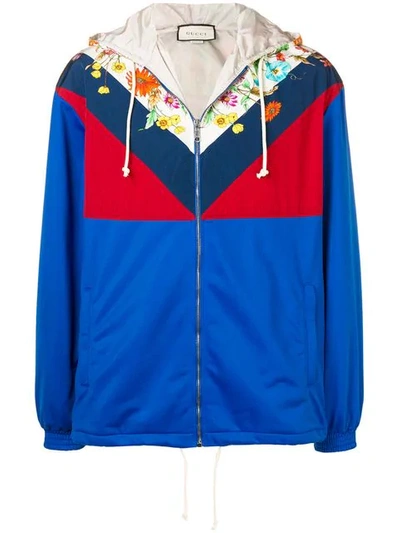 Shop Gucci Floral Colour Block Jacket In Blue
