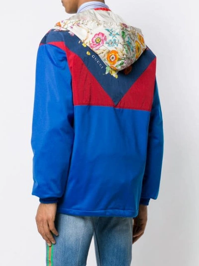 Shop Gucci Floral Colour Block Jacket In Blue