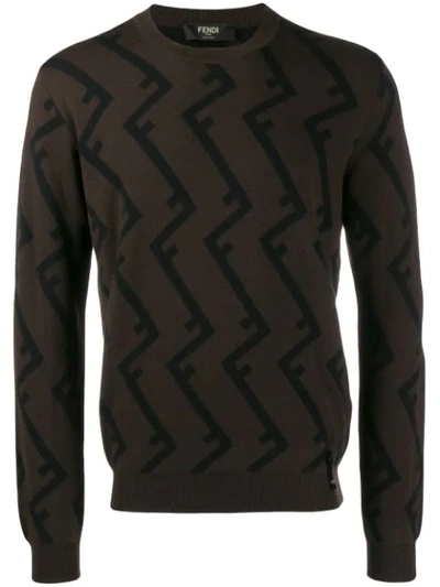 Shop Fendi Ff Roof Motif Jumper In Brown