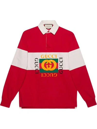 Shop Gucci Oversize Cotton Polo With  Logo In Red