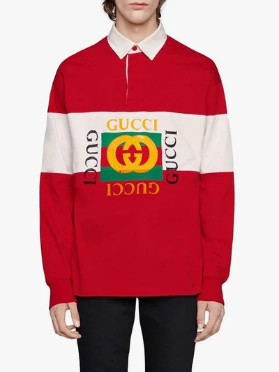 Shop Gucci Oversize Cotton Polo With  Logo In Red