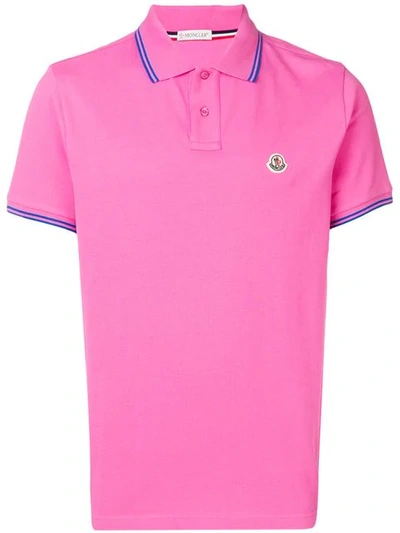 Shop Moncler Poloshirt Mit Logo-patch In Pink