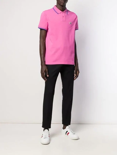 Shop Moncler Poloshirt Mit Logo-patch In Pink