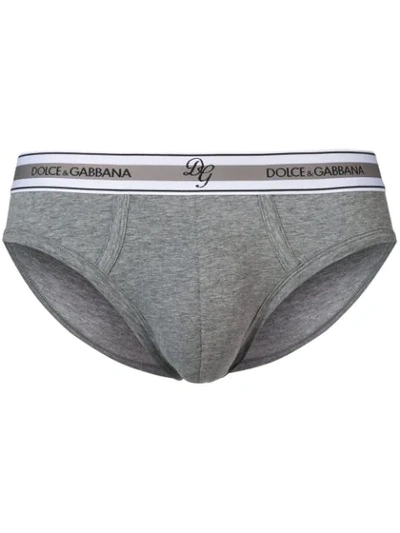 Shop Dolce & Gabbana Striped Logo Waistband Briefs In Grey