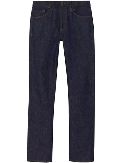 Shop Burberry Straight Fit Japanese Selvedge Denim Jeans In Blue