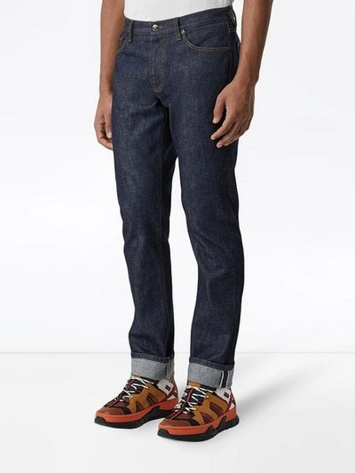 Shop Burberry Straight Fit Japanese Selvedge Denim Jeans In Blue
