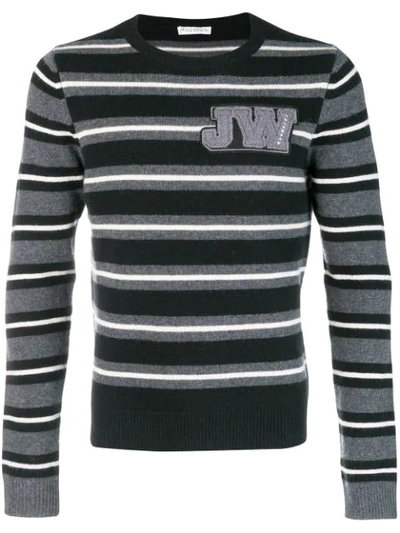 Shop Jw Anderson Striped Crew Neck Jumper In Black
