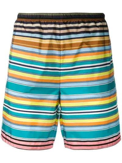 Shop Prada Multi-stripe Swim Shorts In Green