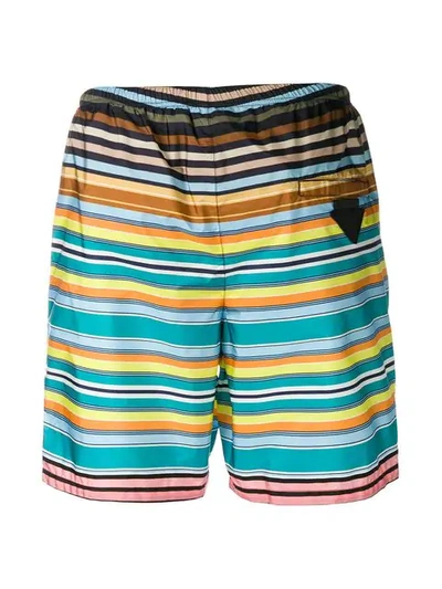 Shop Prada Multi-stripe Swim Shorts In Green