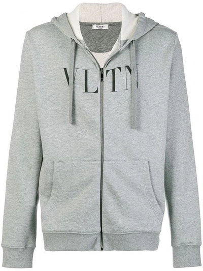 Shop Valentino Vltn Zipped Hoodie In Grey