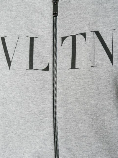 Shop Valentino Vltn Zipped Hoodie In Grey