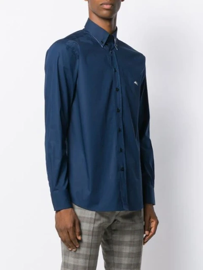 Shop Etro Logo Embroidered Shirt In Blue