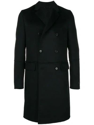 Shop Prada Double Breasted Coat In Black