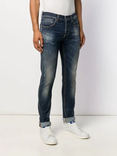 Shop Dondup George Distressed Slim Fit Jeans In Blue