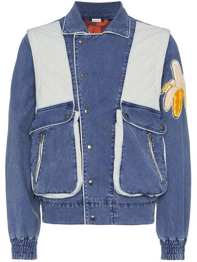 Shop Gucci Patchwork Banana Embroidery Denim Jacket In Blue