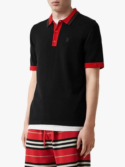 Shop Burberry Monogram Motif Tipped Cotton Polo Shirt In Black