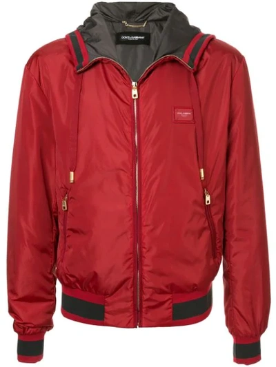 Shop Dolce & Gabbana Hooded Bomber Jacket In Red
