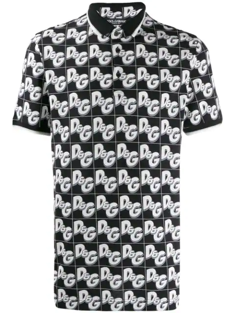 Dolce \u0026 Gabbana Cotton Piqué Polo Shirt With All-over D\u0026g Print In Black | ModeSens