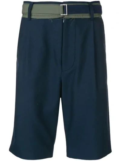 Shop Sacai Belted Chino Shorts In Blue