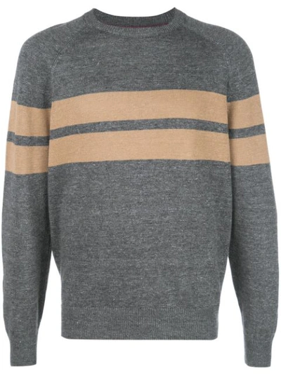 BRUNELLO CUCINELLI STRIPE CREW KNIT SWEATER - 绿色