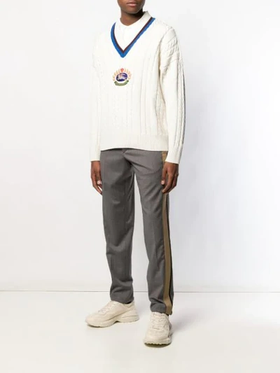 Shop Burberry Embroidered Logo Jumper - White