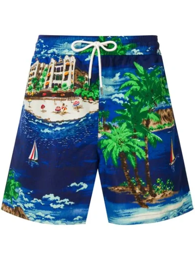 Shop Polo Ralph Lauren Printed Swim Shorts In Blue