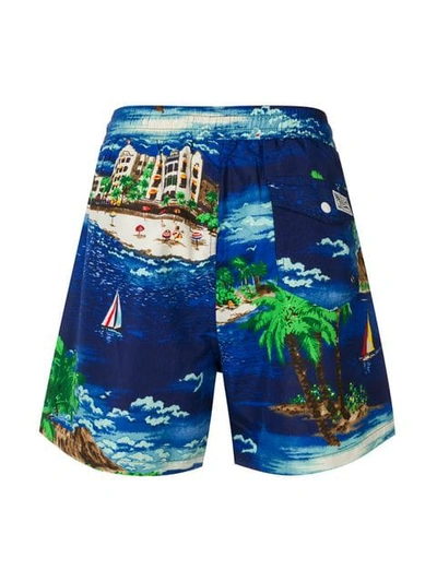 Shop Polo Ralph Lauren Printed Swim Shorts In Blue