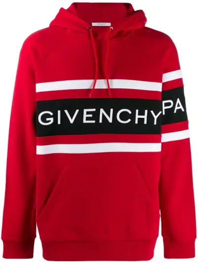 Shop Givenchy Embroidered Logo Hoodie In 606 Red/black