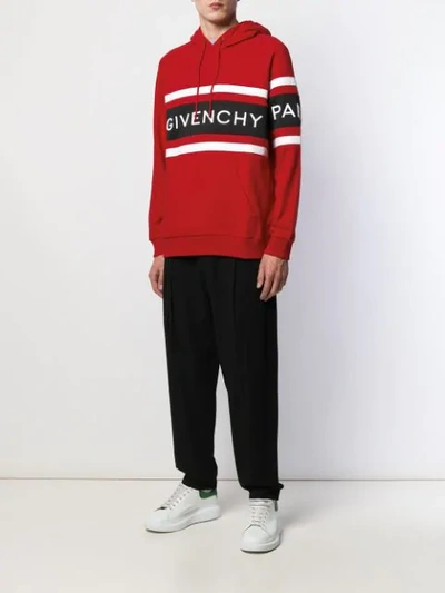 Shop Givenchy Embroidered Logo Hoodie In 606 Red/black