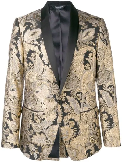 Shop Dolce & Gabbana Jacquard Button Blazer In Gold