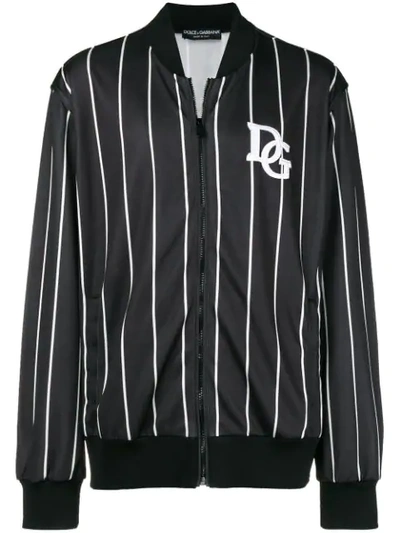 Shop Dolce & Gabbana Striped Logo Bomber Jacket - Black