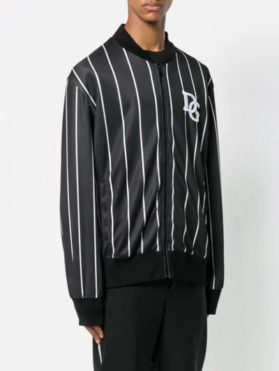 Shop Dolce & Gabbana Striped Logo Bomber Jacket - Black