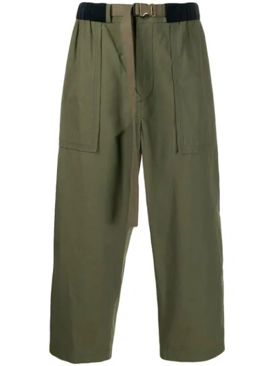 Shop Sacai Fatigue Cropped Trousers In Green