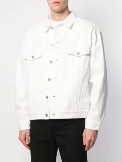 Shop Balenciaga Logo Denim Jacket In White