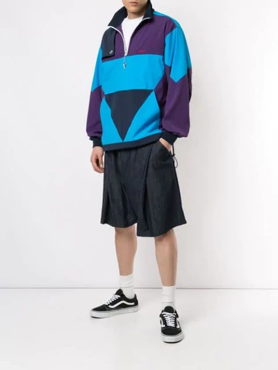Shop Yoshiokubo Panelled Colour Block Jacket In Blue