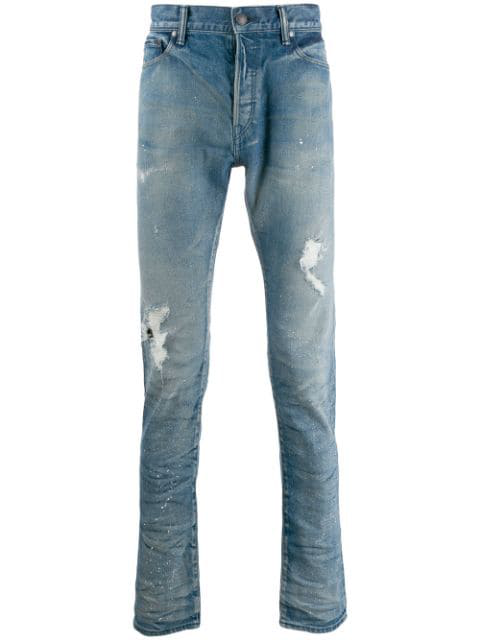 John Elliott Schmale Distressed-jeans In Blue | ModeSens
