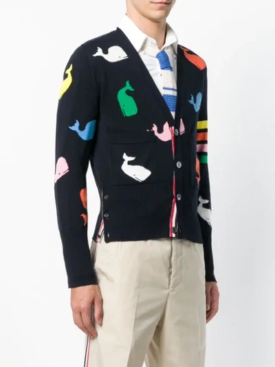 Shop Thom Browne 4-bar Whale Icon Intarsia Cardigan In 415 Navy